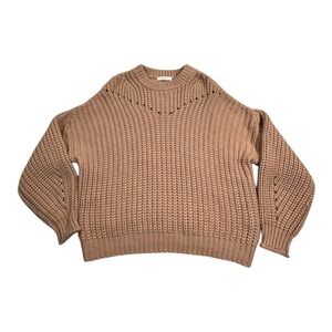 Elodie Women's Size M Tan Knit Sweater Balloon Sleeves Crew Neck